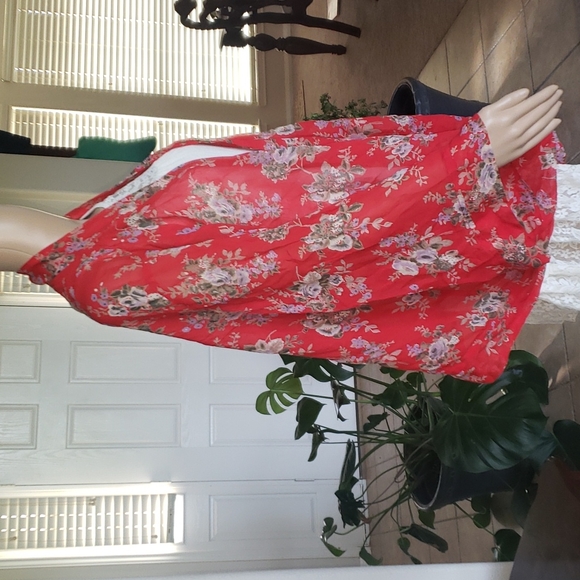 Free People s sheer open front abstract floral kimono cardi - Picture 5 of 7